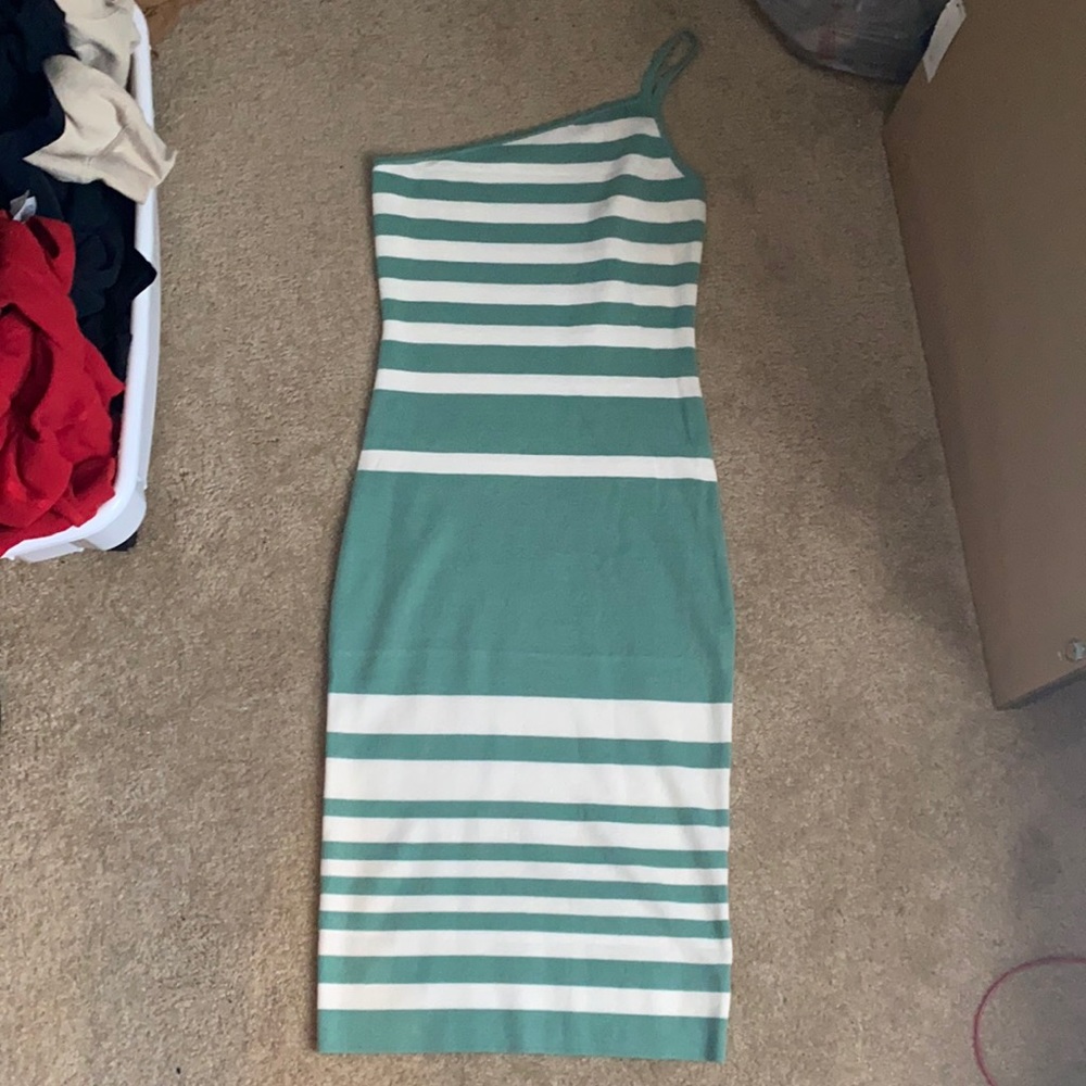 Knit striped green and white dress. Size M/L